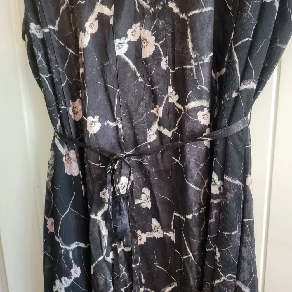 AllSaints Kariian Hope Silk Blend Midi Dress Gray Pink Floral Size 10 - Picture 3 of 6